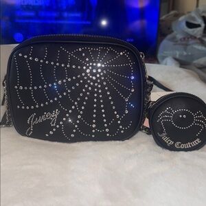 Juicy Couture Double Camera Crossbody Black Rhinestone Bling Spiderweb Halloween
